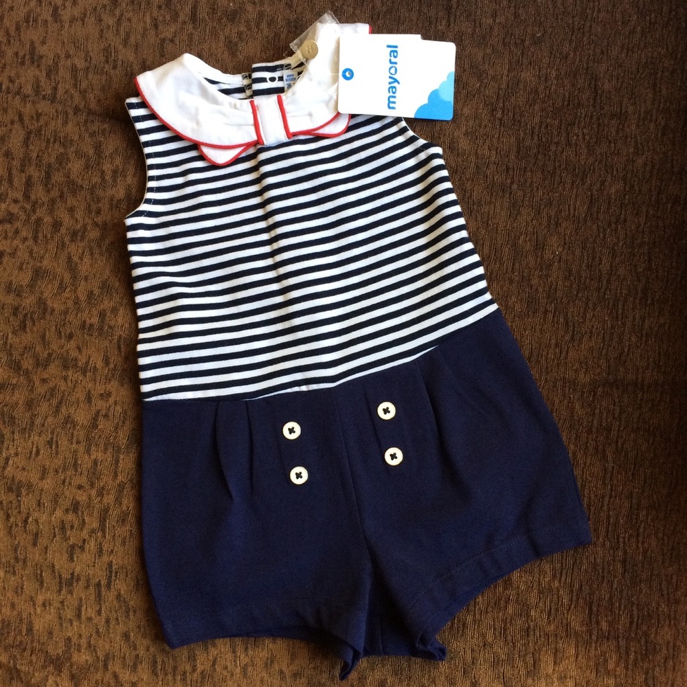 Mayoral classic nautical romper. Size 18 mos NWT.